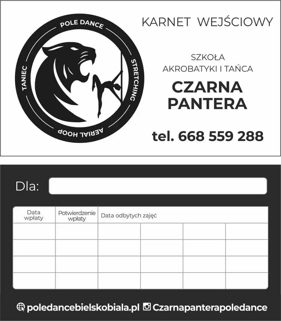 Karnety na zajęcia pole dance i aerial hoop - Czarna Pantera